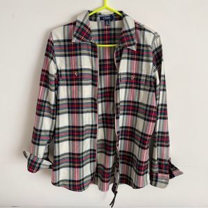 Chaps Ralph Lauren Red/ White Plaid Button Down Shirt. High end cotton blend. 10